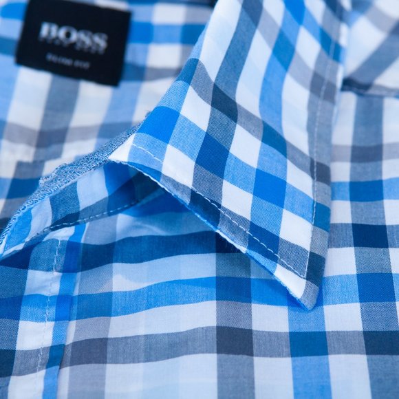 Hugo Boss Blue Check Slim Fit Casual Shirt - Picture 4 of 4
